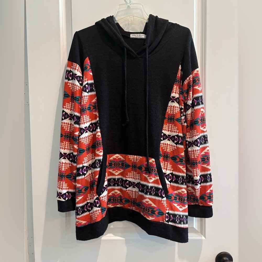 Giddy Up Glamour Aztec Hoodie XL Red Black Western Boho Pullover